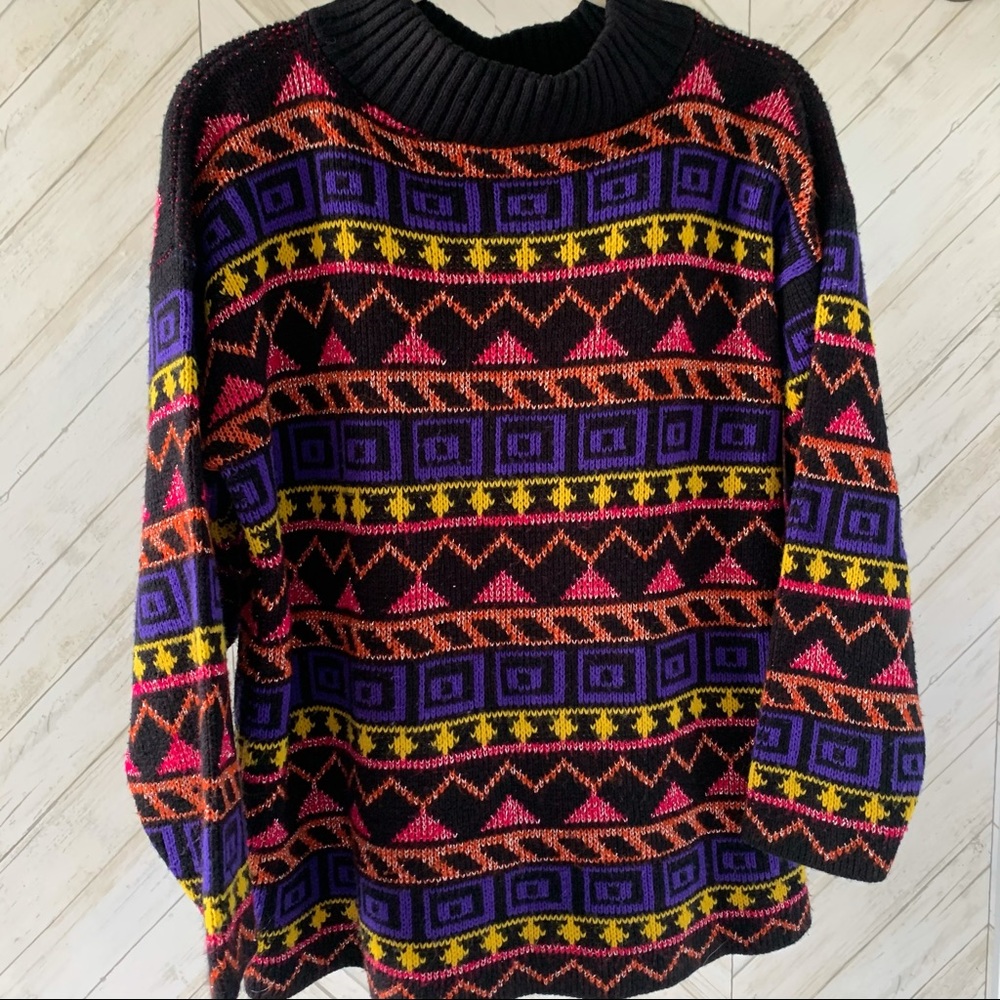 VINTAGE 80s Croquet Club Geometric Sweater